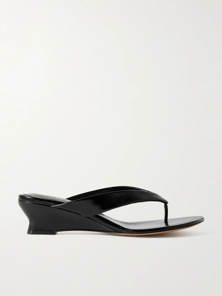  Le Monde Béryl Le Monde Béryl - Eel-effect Leather Wedge Sandals - Black 