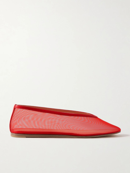  Le Monde Béryl Le Monde Béryl - Luna Leather-trimmed Mesh Ballet Flats - Red 