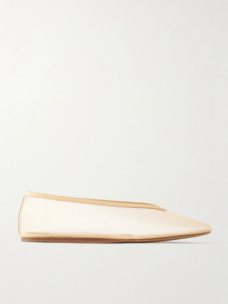  Le Monde Béryl Le Monde Béryl - Luna Leather-trimmed Mesh Ballet Flats - Sand 