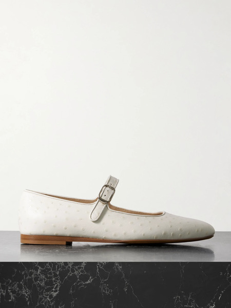  Le Monde Béryl Le Monde Béryl - Ostrich-effect Leather Mary Jane Ballet Flats - Ivory 