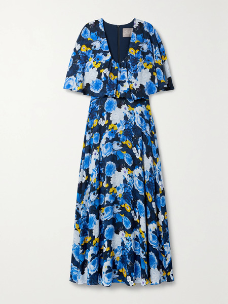  Lela Rose Lela Rose - Floral-print Georgette Midi Dress - Blue 