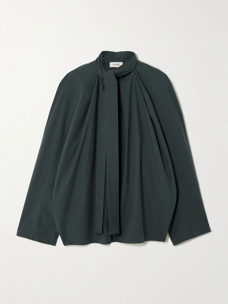  Lemaire Lemaire - Ascot Scarf-effect Pleated Washed Cotton-poplin Blouse - Charcoal 