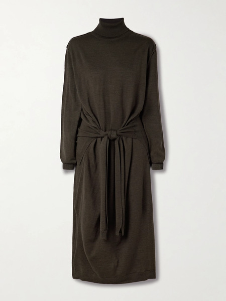  Lemaire Lemaire - Belted Wool-blend Turtleneck Midi Dress - Dark Brown 