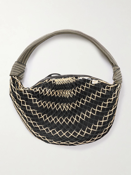  Lemaire Lemaire - + Filt Fortune Croissant Leather-trimmed Fishnet Shoulder Bag - Black 