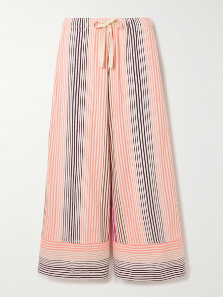  Lemlem Lemlem - Desta Striped Cotton-blend Wide-leg Pants - Pink 