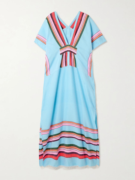  Lemlem Lemlem - Gasira Frayed Striped Cotton-blend Maxi Kaftab - Blue 
