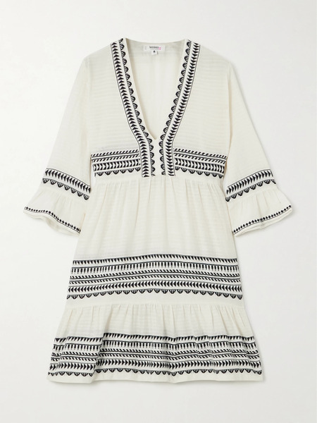  Lemlem Lemlem - Hanna Tiered Ruffled Striped Cotton Mini Dress - Off-white 