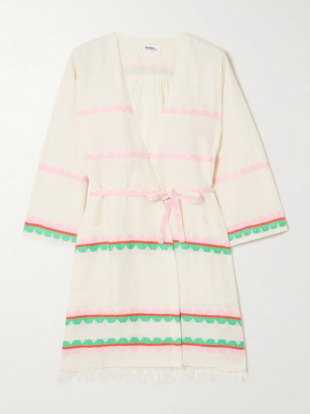  Lemlem Lemlem - Imani Belted Fringed Striped Cotton Coverup - Beige 