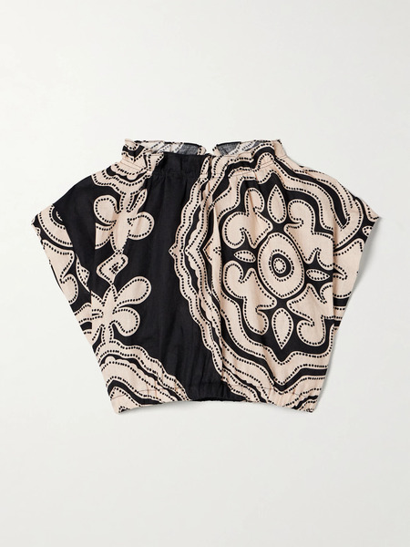  Lemlem Lemlem - Muna Cropped Printed Linen Top - Black 