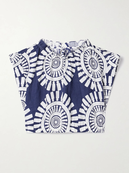  Lemlem Lemlem - Muna Cropped Printed Linen Top - Royal Blue 