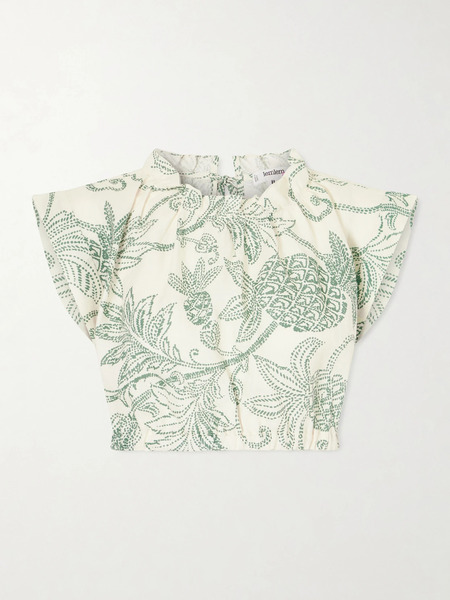  Lemlem Lemlem - Muna Cropped Ruched Printed Linen Top - Green 