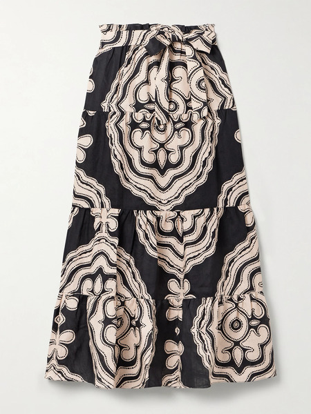  Lemlem Lemlem - Sanaa Belted Printed Linen Maxi Skirt - Black 