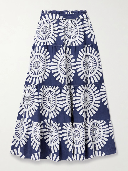  Lemlem Lemlem - Sanaa Belted Printed Linen Maxi Skirt - Royal Blue 