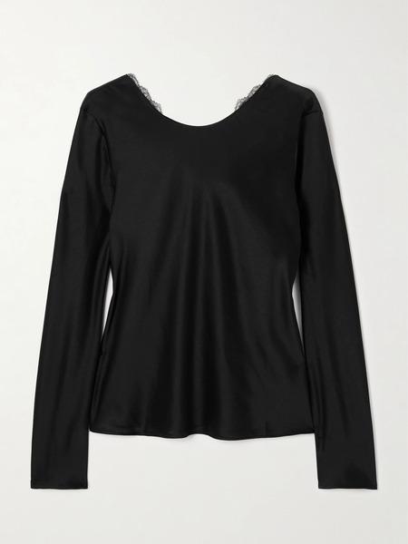  Leset Leset - Barb Draped Lace-trimmed Satin Blouse - Black 