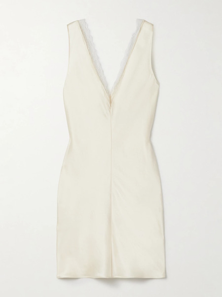  Leset Leset - Barb Lace-trimmed Hammered-satin Mini Dress - Cream 