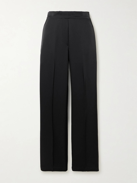  Leset Leset - Barb Pleated Satin Wide-leg Pants - Black 
