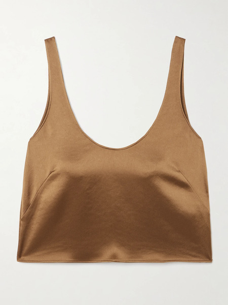  Leset Leset - Barb Scoop Cropped Washed-satin Tank - Chocolate 