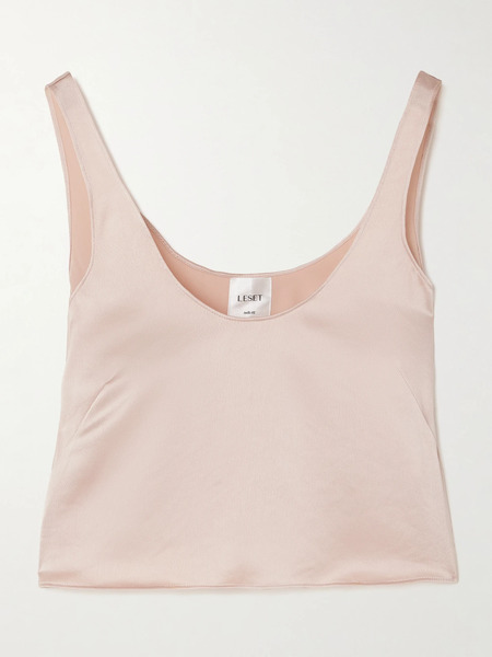  Leset Leset - Barb Scoop Washed-satin Tank - Blush 