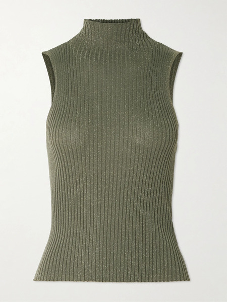  Leset Leset - Blake Ribbed Lurex Turtleneck Top - Green 
