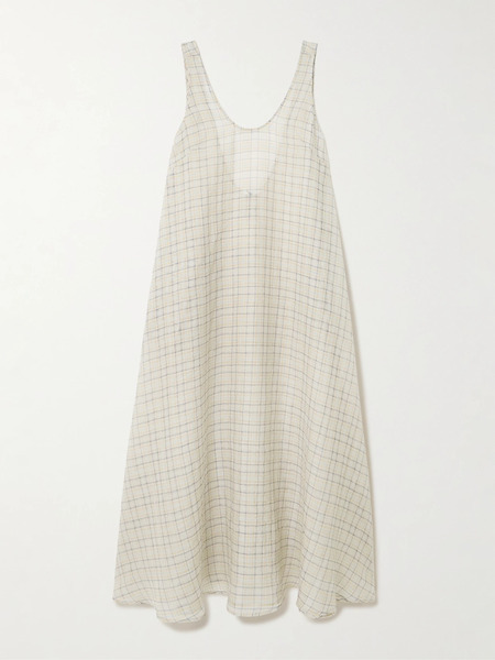  Leset Leset - Carmen Checked Cotton And Silk-blend Maxi Dress - Gray Green 