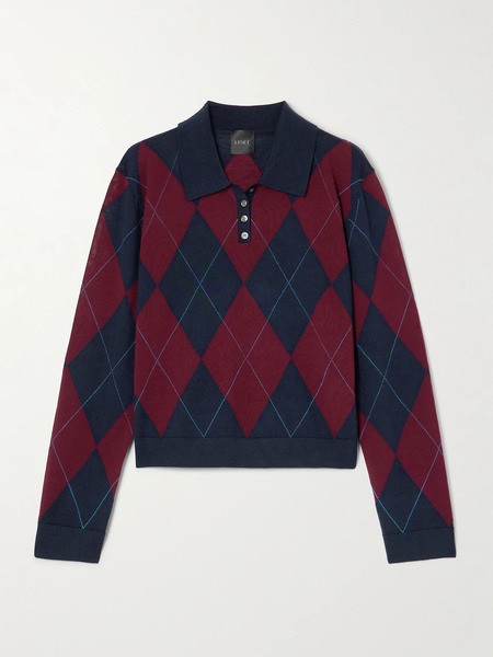  Leset Leset - James Argyle Merino Wool Polo Sweater - Red 