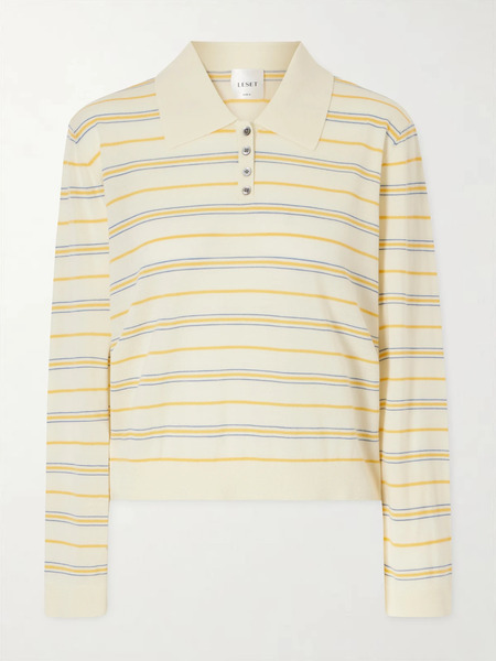 Leset Leset - James Striped Merino Wool Polo Shirt - Pastel Yellow 