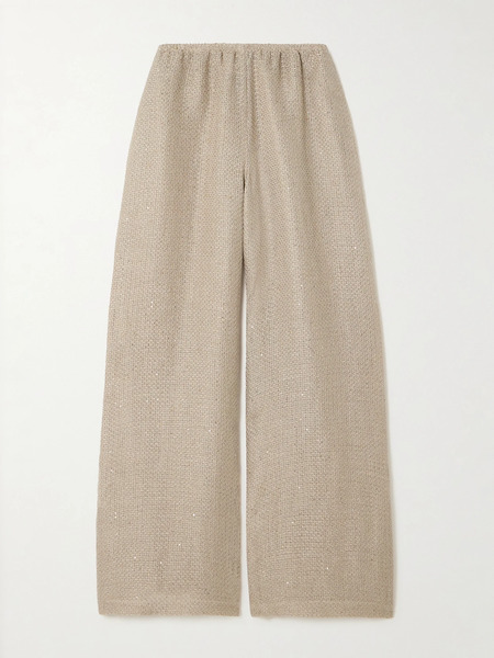  Leset Leset - Stella Sequin-embellished Linen-blend Gauze Wide-leg Pants - Sand 