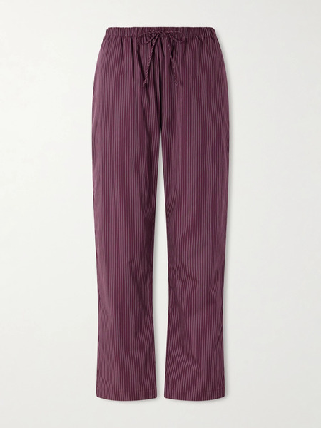  Leset Leset - Yoshi Striped Cotton And Lyocell-blend Wide-leg Pants - Burgundy 