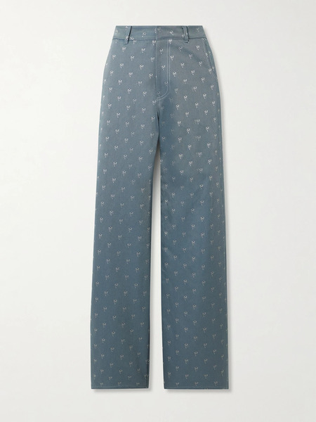 Liberowe Liberowe - Annie Cotton-blend Jacquard Straight-leg Pants - Blue 