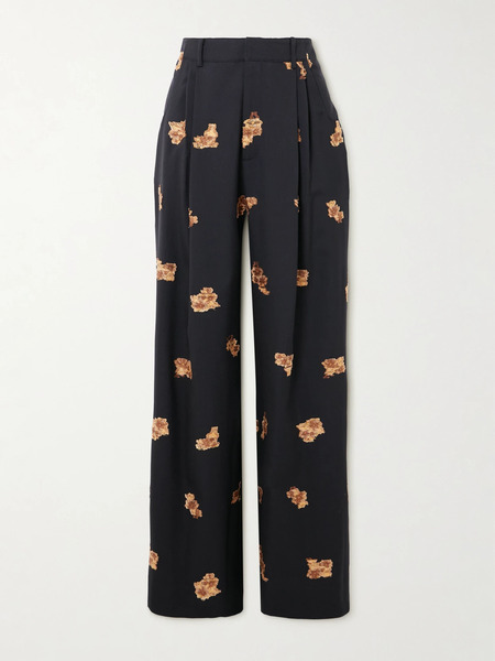  Liberowe Liberowe - Annie Pleated Floral-jacquard Metallic Wool-blend Wide-leg Pants - Black 