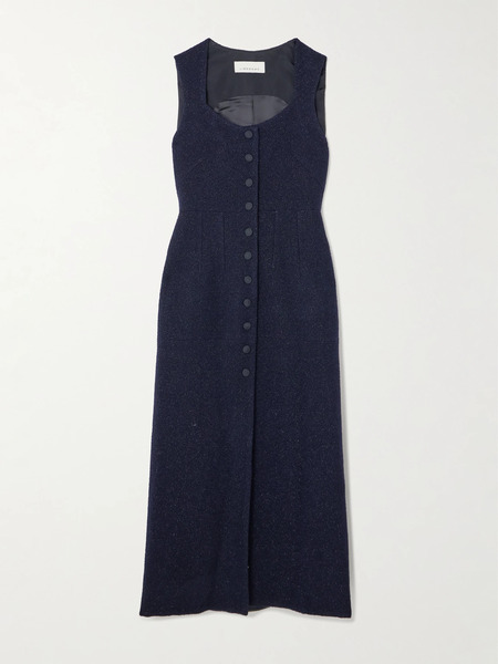  Liberowe Liberowe - Avery Metallic Wool-blend Tweed Midi Dress - Navy 