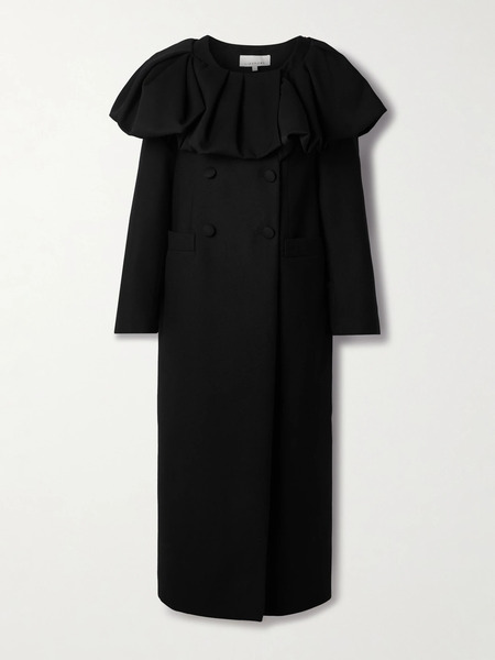 Liberowe Liberowe - Bombardo Double-breasted Pleated Ruffled Wool-twill Coat - Black 