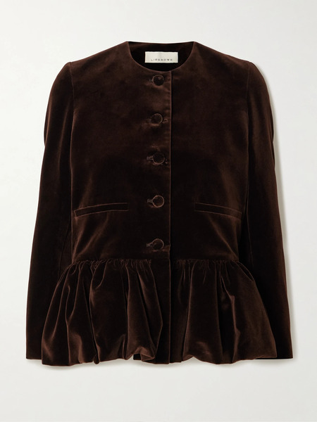  Liberowe Liberowe - Cotton-velvet Peplum Jacket - Dark Brown 