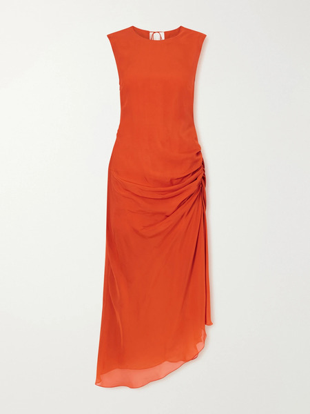  Liberowe Liberowe - Enya Gathered Silk-chiffon Midi Dress - Orange 