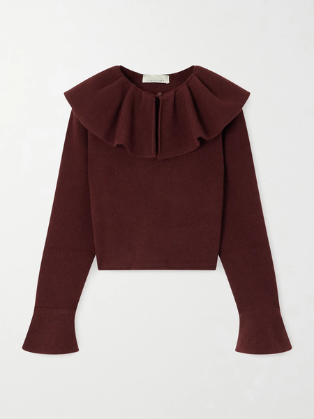  Liberowe Liberowe - Gia Cropped Ruffled Wool Sweater - Burgundy 