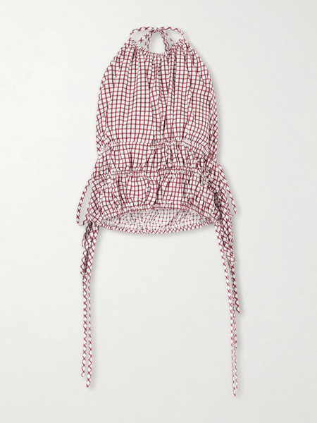  Liberowe Liberowe - Lina Checked Cotton Halterneck Top - Burgundy 