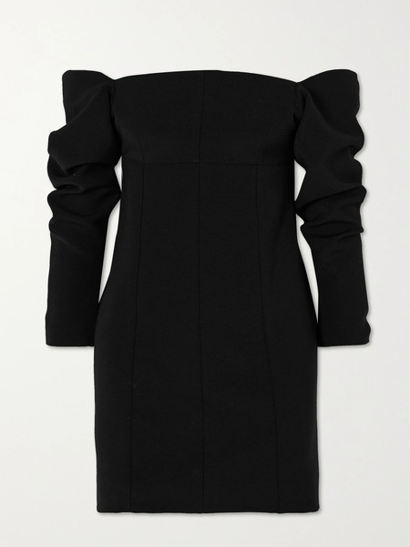  Liberowe Liberowe - + Net Sustain Off-the-shoulder Gathered Wool Mini Dress - Black 