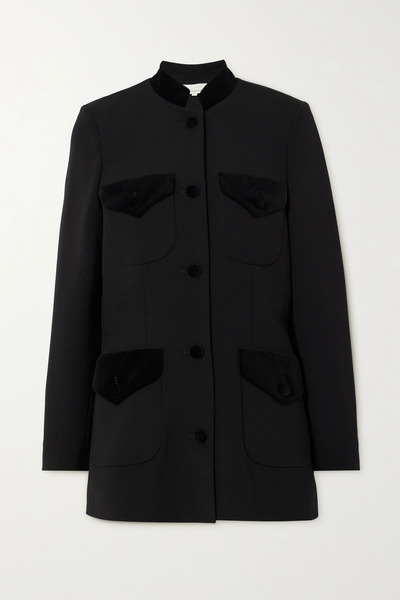  Liberowe Liberowe - + Net Sustain Raja Velvet-trimmed Wool Jacket - Black 