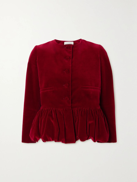  Liberowe Liberowe - + Net Sustain Velvet Peplum Jacket - Red 