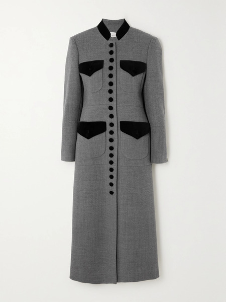  Liberowe Liberowe - + Net Sustain Velvet-trimmed Wool Coat - Gray 
