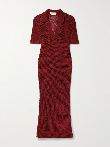  Liberowe Liberowe - Open-knit Organic Cotton-blend Maxi Dress - Brick 