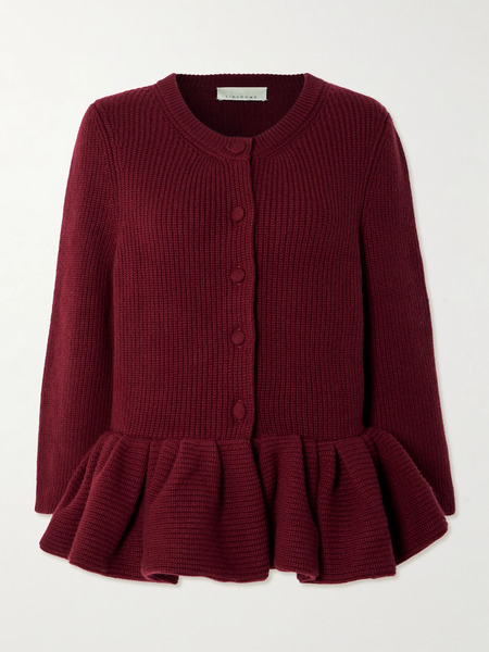  Liberowe Liberowe - Ruffled Cashmere Peplum Cardigan - Burgundy 