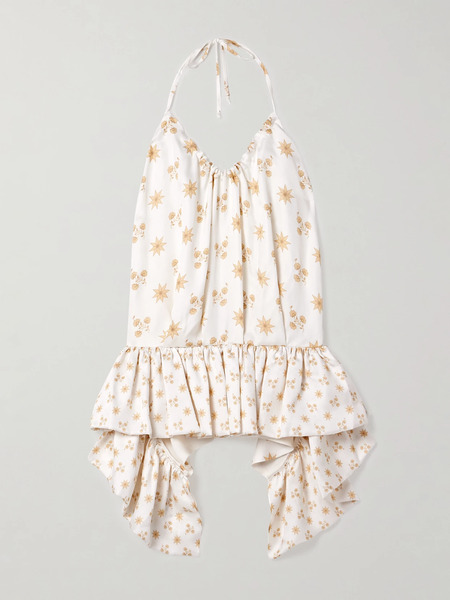  Liberowe Liberowe - Tamara Floral-print Crepe Peplum Halterneck Top - Ivory 