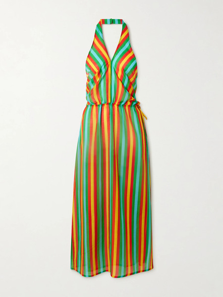  Lido Lido - Striped Cotton And Silk-blend Halterneck Midi Dress - Multi 