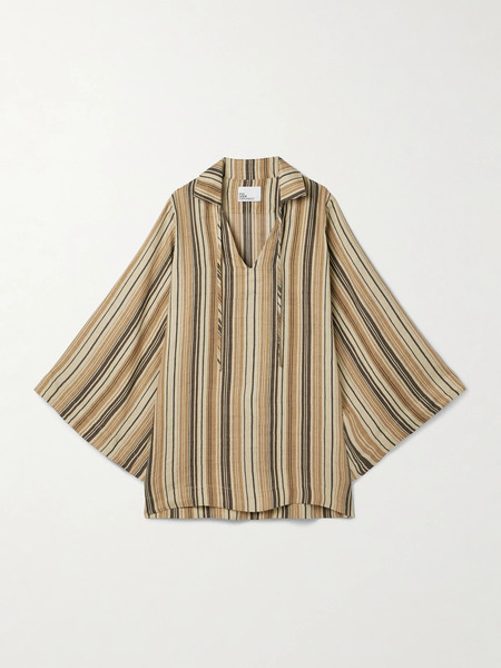  Lisa Marie Fernandez Lisa Marie Fernandez - Striped Linen-blend Tunic - Brown 