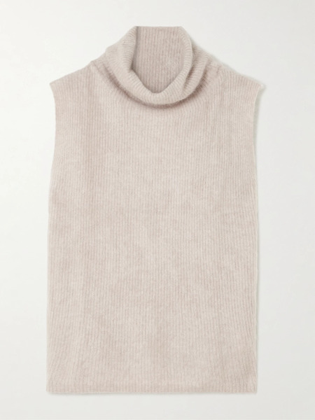  Lisa Yang Lisa Yang - Aisla Ribbed Bruched-cashmere Turtleneck Sweater Vest - Sand 