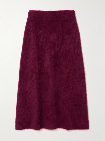  Lisa Yang Lisa Yang - Asta Brushed-cashmere Midi Skirt - Burgundy 