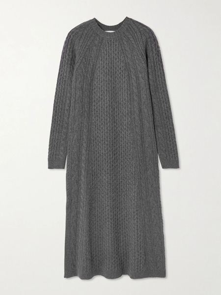  Lisa Yang Lisa Yang - Nyla Cable-knit Cashmere Midi Dress - Gray 