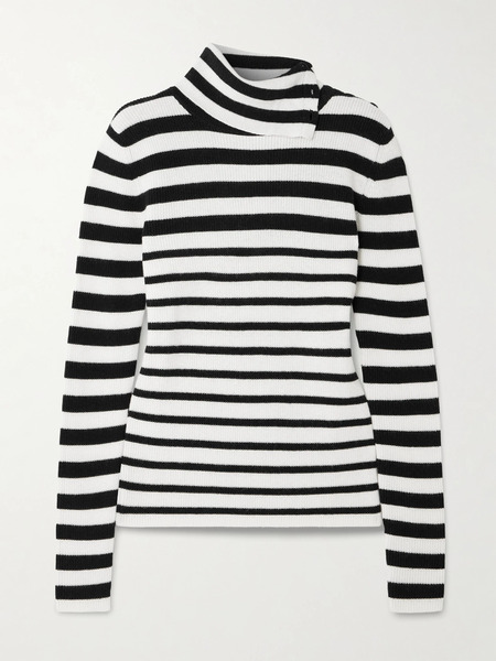  Lisa Yang Lisa Yang - Sabrine Button-detailed Striped Ribbed Cotton And Cashmere-blend Turtleneck Sweater - Black 