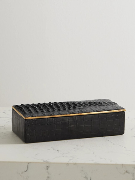  L'objet L'objet - Gold-plated Croc-effect Porcelain Trinket Box - Black 